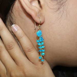 Pendientes de gota de Plata de Ley 925 para mujer, joyería de piedra natal con relleno de oro amarillo de racimo de ópalo Paraiba de moda para fiestas de bodas - Product Image 2