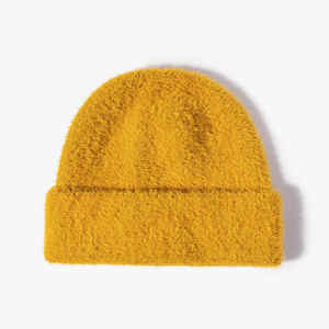 Logo Knit Winter Color Block Stripe Fluffy Beanie Warm Fuzzy Knit Winter Hat Mohair Beanie - Product Image 4