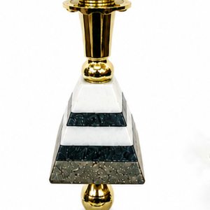 Jarrón Piramidal de Latón Sólido con Forma de Pirámide de Mármol, Jarrón Decorativo Geométrico de Latón Dorado de Lujo, 80-100 cm de Altura para Shisha - Product Image 3