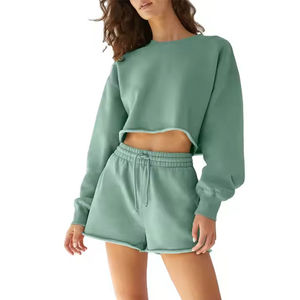 Ensemble 2 pièces grande taille personnalisé pour femmes Ensemble décontracté Sweat-shirt à séchage rapide et ensembles courts pour femmes Sweat-shirt pour femmes - Product Image 1