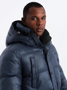 Doudoune longue de haute qualité personnalisée OEM pour hommes avec poches à pression Veste d'hiver à capuche pour hommes - Product Image 2