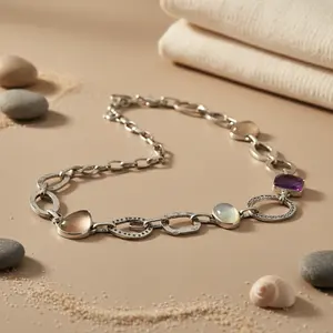 Collar de Cadena de Plata 925 con Piedras Preciosas para Mujer, Joyería de Moda con Piedras Deslumbrantes - Product Image 1