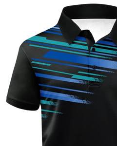 Polo à manches courtes pour homme personnalisé Noir avec des rayures graphiques bleu sarcelle Tissu respirant de qualité supérieure Vêtements de golf décontractés OEM - Product Image 3