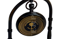 Horloge de table ronde nautique Victoria London 1876, artisanat en laiton antique, montre de poche intégrée, boussole, nickelé noir