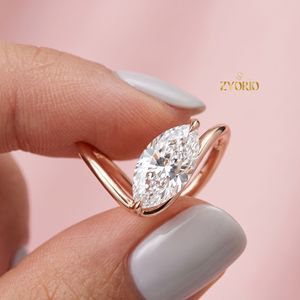 Marquise Cut <b>Solitaire</b> Engagement <b>Ring</b> 925 Sterling <b>Silver</b> Minimalist Promise <b>Ring</b> for Women - Product Image 4