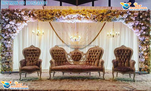 Luxurious Indian White <b>Gold</b> Wedding <b>Sofa</b> Set Modern Style Couple <b>Sofa</b> for Reception Stage for Bride for Wedding Reception - Product Image 6