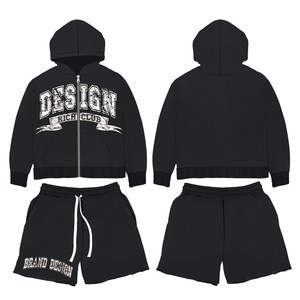 Conjuntos de pantalones cortos y sudaderas con capucha y cremallera de algodón 100% para hombre, ropa de calle OEM alta con logotipo personalizado, conjunto de pantalones cortos de 2 piezas, chándal informal para hombre - Product Image 3