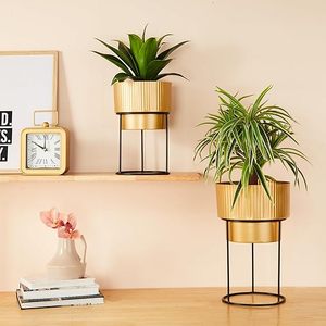 Maceta de flores redonda de estilo moderno de Venta caliente Metal con acabado dorado con soporte Diseño clásico para decoración del hogar y el jardín - Product Image 4