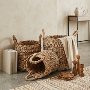 Ensemble de paniers de rangement en écorce de bananier naturelle, tressage épais, poignée en forme d'arche, pot cylindrique, décoration artistique pure pour la maison, artisanat - Product Image 5