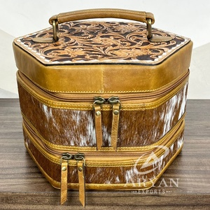 Boîte de rangement pour bijoux bague boucle d'oreille collier élégant en cuir de vache usiné à la main de luxe boîte à bijoux de voyage à fermeture éclair organisateur - Product Image 1