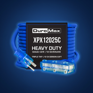 Cable de Extensión de Triple Conexión DuroMax XPX12025C de Alta Resistencia, Calibre 12, 25 Pies, Azul - Product Image 3