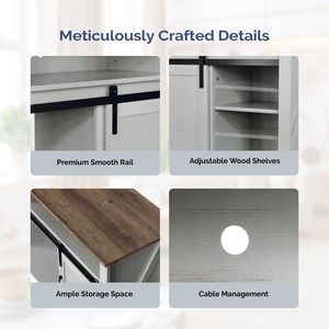 White Wash & Brown Top Barn Door TV Stand for 23" Insert Sliding Track Design Brand New - Product Image 2