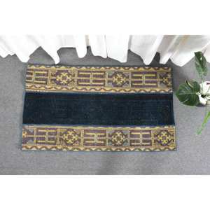 Alfombra de lana de retazos amarilla y negra tradicional, alfombras rectangulares turcas hechas a mano de 2,1x3,8 pies para sala de estar, Alfombra de látex para cabecera - Product Image 2