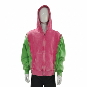 Sweat à capuche pour homme de haute qualité 350GSM, fermeture éclair, 100% coton, polaire, plusieurs couleurs, anti-froissement, respirant, tricot uni lavé - Product Image 3