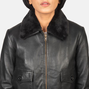 <b>Women</b> Leather <b>Jacket</b> Slim Fit High Quality Custom Design <b>Zip</b> <b>up</b> <b>Women</b> Leather <b>Jacket</b> With Real Sheep Fur Collar - Product Image 4