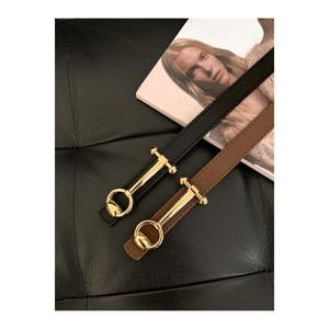 Ceinture fine pour femme à boucle longue, ceinture pour veste, ceinture pour chemise, ceinture pour robe - Noir et Marron - Doré - Product Image 1