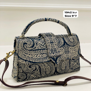 Indigo Paisley Print Cotton Fabric Soft Luxury Waterproof Handbag Women Elegant Shoulder Crossbody <b>Purse</b> Quilted Vintage Ethnic - Product Image 1