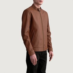 Chaqueta de motorista Marrón mate para hombre Elegante moda de cuero genuino High Street Style OEM Personalizado disponible Precios al por mayor - Product Image 2