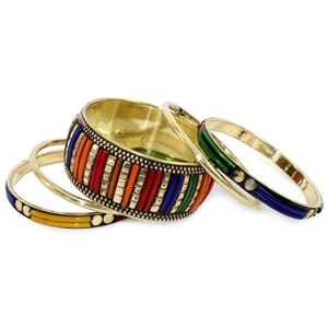 Women and Girls Fashion Multi-Color Wood Resin <b>Bracelet</b> Stylish Brass Bangle Jewelry for Everyday Use - Product Image 1