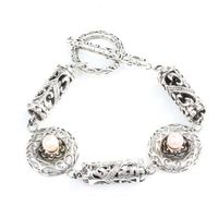Bracelets élégants pour femmes en argent sterling 925 plaqué or, avec perles rondes antiques serties de pierres en forme de corne et perles roses, pour un usage quotidien