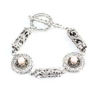 925 Sterling <b>Silver</b> Antique <b>Bracelet</b> with Pink Pearl Stone Elegant Pearl <b>Bangles</b> - Product Image 2