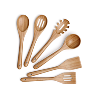 Ensemble d'ustensiles de cuisine en bambou éco-chic de qualité supérieure, 6 pièces, légers, durables, finition mate, outils de cuisson pour les chefs à domicile