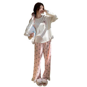 Conjunto de Pijama Casual de Dos Piezas para Mujer, Cuello Redondo, Manga Larga, con Elástico de Spandex - Product Image 1