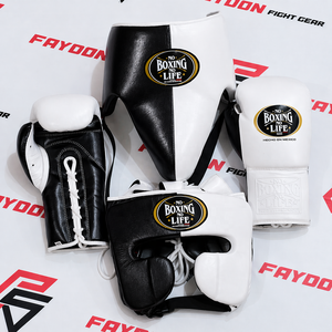 Ensemble de boxe de combat en cuir de vachette véritable bordeaux et blanc, personnalisé, sans couture, le plus vendu, pour arts martiaux - Product Image 6