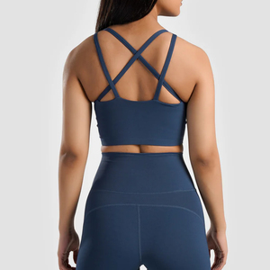 Soutien-gorge de sport pour femme, logo personnalisé, nouveau, simple, uni, yoga, gym, bretelles croisées, séchage rapide, respirant, sans couture, fitness, athlétique - Product Image 2