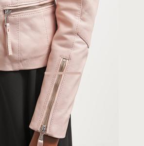 Chaqueta de cuero para mujer Chaqueta de cuero con cremallera para mujer Chaquetas de cuero de helecho cortas personalizadas con tinte rosa - Product Image 5