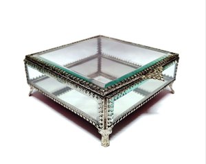 Art India Glass <b>Box</b> Gold Color with Beveled Glass Made of Brass <b>for</b> Jewelry <b>Storage</b> <b>Decoration</b> Customizable Size & Logo - Product Image 1