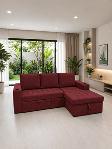 Sofá Cama Tufted Multibed Color Granate Convertible con Almacenamiento y Portavasos para Sala de Estar - Product Image 2