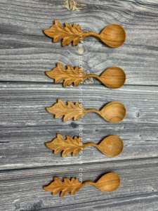 Polished Hand-Carved Doussie Wood Spoon <b>With</b> <b>Leave</b> - Crafted Wooden Mixing Spoons - Vintage-Inspired Wooden Cookware - Product Image 4