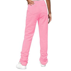 Vêtements de sport décontractés pour femmes taille moyenne, pantalons épais plissés empilés, pantalons de survêtement pour femmes - Product Image 4