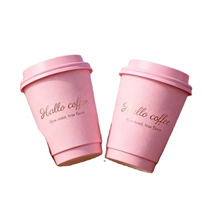 Vasos de Papel Personalizados con Logotipo, de Pared Simple o Doble, Color Rosa, Impresos, de 10, 12 y 16 oz, Vasos Desechables para Café Caliente con Tapas, Venta al Por Mayor - Product Image 2