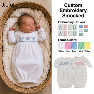 Camicia da Notte per Neonati Jiefute Personalizzata con Smock, Ecologica, Chiusura a Bottoni, Bianca Blu Rosa, Monogramma Personalizzato, per il Ritorno a Casa - Product Image 1