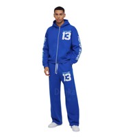 Conjunto de chándal de invierno para hombre, personalizado, ecológico, 100% algodón, con sudadera con capucha de corte acampanado y pantalones de chándal con dobladillo sin rematar y diseño J apilado