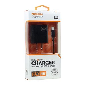 Caricabatterie rapido USB-C 20W PD con cavo USB-C 3FT, 2 in1 a parete per dispositivi universali - Product Image 1