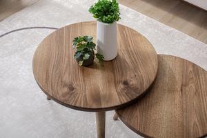 Ensemble de tables basses en noyer, style moderne du milieu du siècle, ensemble de tables d'appoint rondes en bois, table gigogne, pièce minimaliste en noyer - Product Image 3