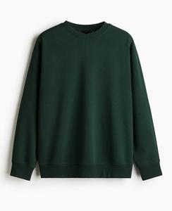 Sweat-shirt manches longues vert foncé pour homme coupe ample en coton et polyester tissu fade bordé de côtes épaules tombantes pour l'hiver - Product Image 1