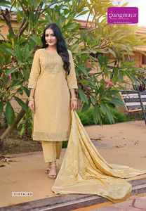 Nouveau 2024 dernière tenue de créateur meilleur pantalon Chanderi Banarasi Buti Kurti et Dupatta avec fabrication de travaux de broderie de l'Inde - Product Image 3