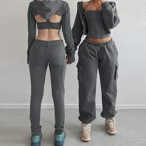Ensemble de jogging en velours d'hiver pour femmes avec logo personnalisé imprimé, avec sweat-shirt à capuche et pantalon de survêtement pour l'exercice en hiver - Product Image 6