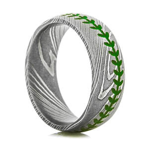 Bagues en acier damas pour femmes, 8mm, argent, acier damas pour hommes et femmes, bandes de mariage, finition brossée, bois naturel bombé - Product Image 6