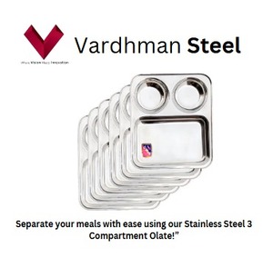 Vente à forte demande, assiette rectangulaire en acier inoxydable à trois compartiments, assiette à dîner, vaisselle de qualité alimentaire, assiette à déjeuner en acier - Product Image 2