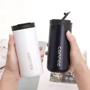 Özel Logo vakum yalıtımlı iki katlı bardak gitmek için yeniden kahve kupalar kullanımlık paslanmaz çelik kahve kupa kapaklı bardak