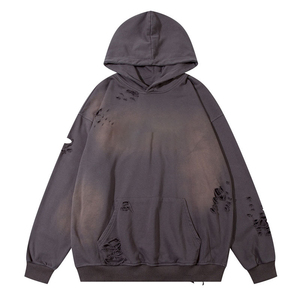 Sudadera con capucha Vintage de lavado ácido de gran tamaño, Sudadera de felpa francesa en relieve sin cuerdas, Material de algodón pesado para invierno - Product Image 1