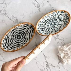 Vente en gros de plateau en porcelaine du Vietnam plat de service floral plateau de service en rotin panier de fruits tissé plateau à collation décoratif décor de cuisine - Product Image 2