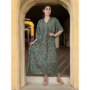 Teal Green Paisley Caftan #1624 Women's Silk <b>Kaftan</b> Swimsuit Cover Ups - Product Image 3