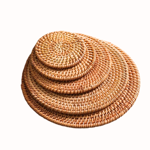 Handwoven Natural Rattan Coaster Plate Made Vietnam Eco Friendly Wicker TUYET DUNG Flower Classic Circular Pattern for Dining - Product Image 3