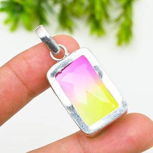 Piedra preciosa de diseñador chapada en verde que parece plata de ley hecha a mano moda Bi-Tourmaline Shiner Stone - Product Image 4